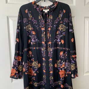 Mini Dress or Long Tunic with Bell Sleeves - Black Multi-Color
